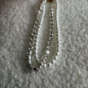 Faux Pearl & Rhinestone Double Strand Anklet